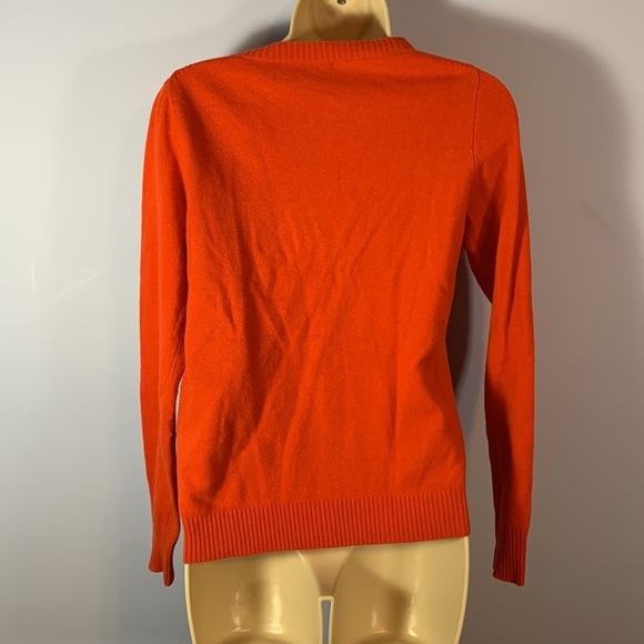 J Crew size small red orange cashmere wool blend pink heart sweater crew neck - Picture 2 of 8
